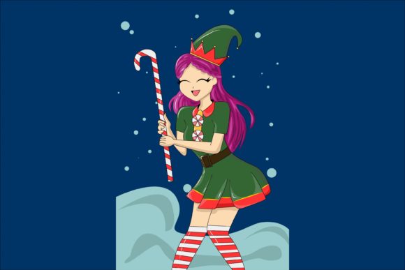 Beautiful Girl Bringing Candy Christmas Illustrations
