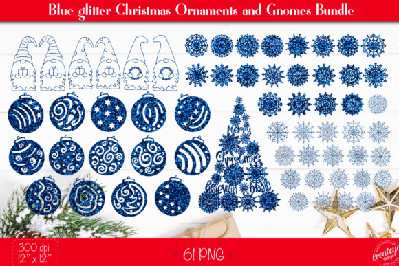 Blue Glitter Christmas Ornaments Illustrations