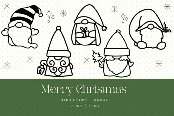 Christmas Gnome Clipart, Gnome Doodle Illustrations