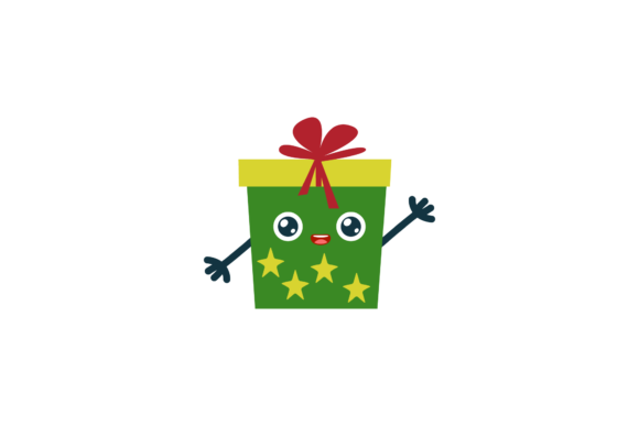 Christmas Kawaii Gift Box in Flat Design Illustrations