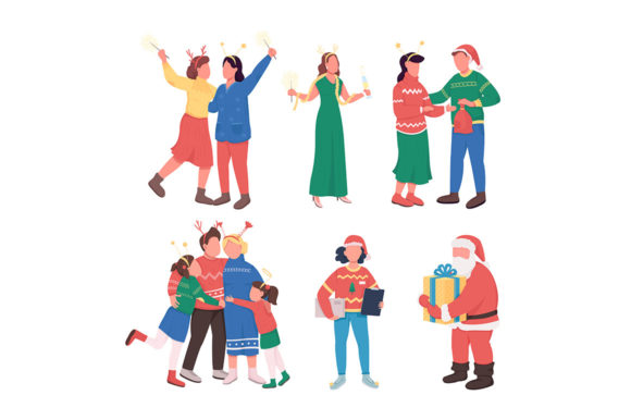 Christmas Party Vector Character Set for Crafting and Design