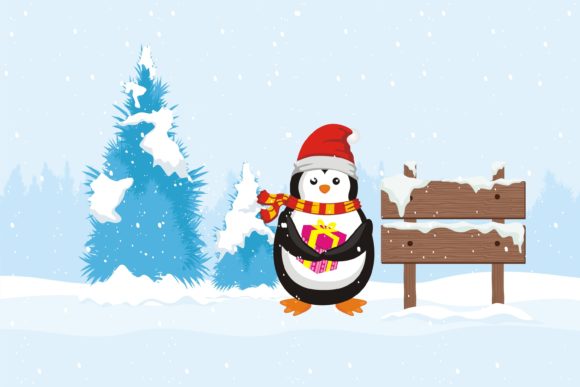 Christmas Penguin in Snowflake Illustrations