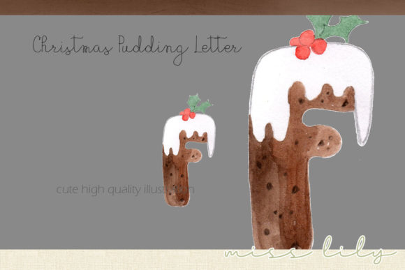 Christmas Pudding Letter F Illustrations for Branding