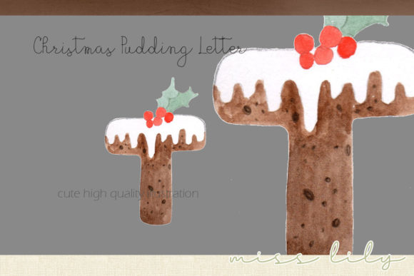 Christmas Pudding Letter T Illustrations for Digital Sellers