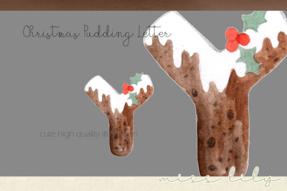 Christmas Pudding Letter Y Illustrations for Digital Selling