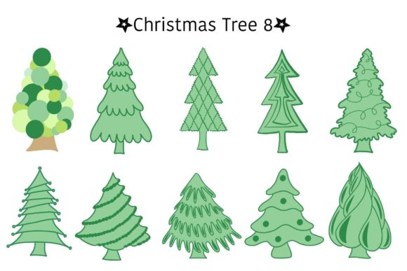Christmas Tree Set 8 Illustrations for Local Branding