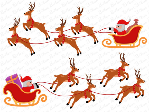 Christmas with Santa and Reindeer Flying Illustration Review