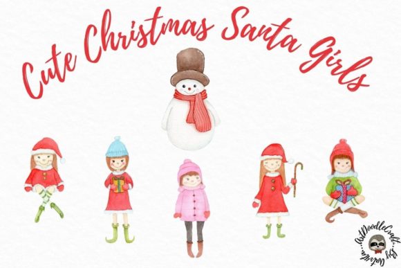 Cute Christmas Santa Girls Illustrations