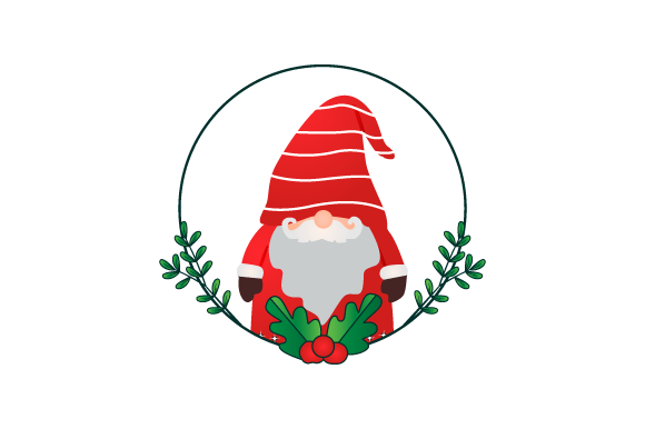 Gnome Character in Christmas Floral Fram Illustrations