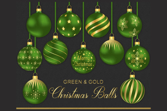 Green Gold Christmas Balls Clipart for Editorial Use