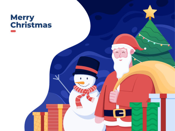 Merry Christmas Cartoon Illustration for Digital Selling