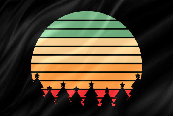 Retro Vintage Sunset Christmas Tree Illustration