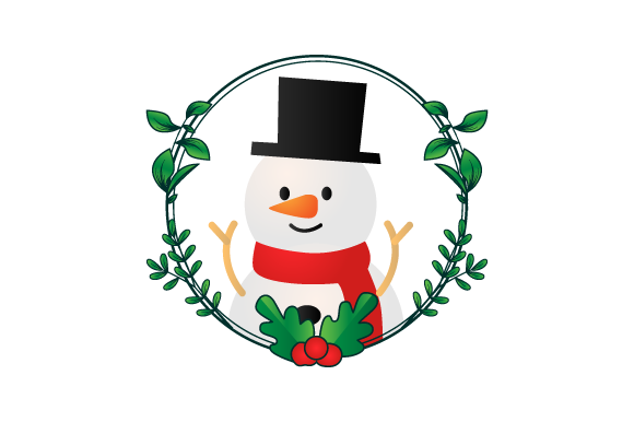 Snowman in Christmas Floral Frame Illustration