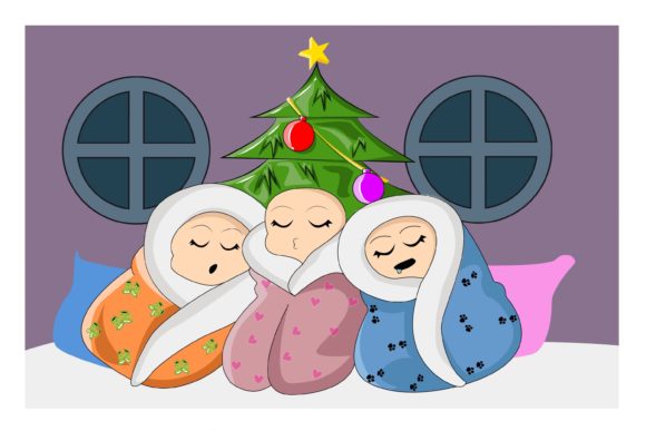 Three Baby Twins at Christmas Illustration Review