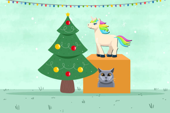 Unicorn Cat Christmas Illustrations for Festive Blog Design