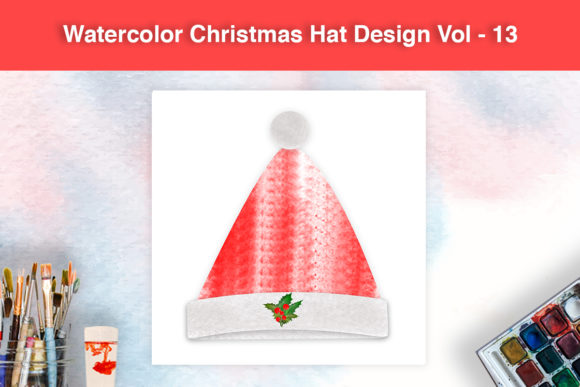 Watercolor Christmas Hat Design Vol - 13 for Branding and Illustrations