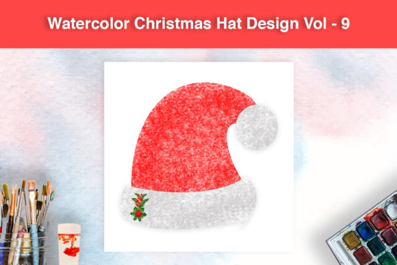 Watercolor Christmas Hat Design Vol - 9 Illustrations