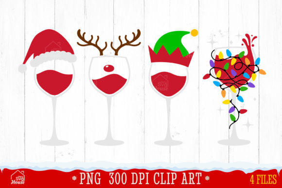 Wine Glass Santa Hat Christmas Clipart for Illustrations