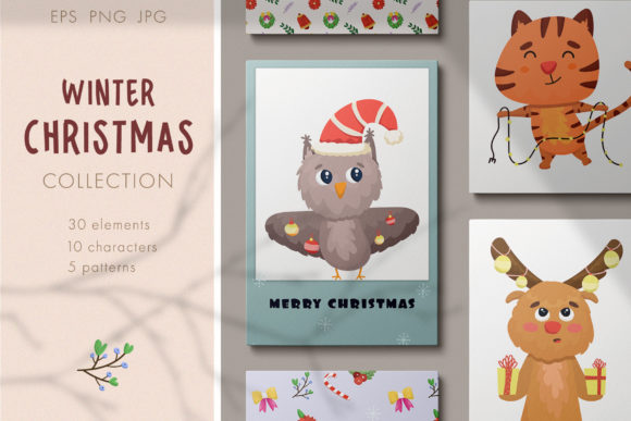 Winter Christmas Collection Illustrations for Crafting