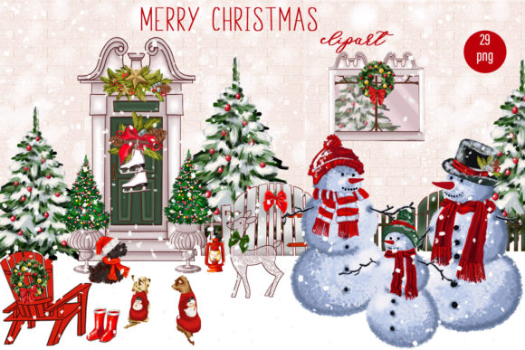Winter Scene Clipart, Merry Christmas Illustrations